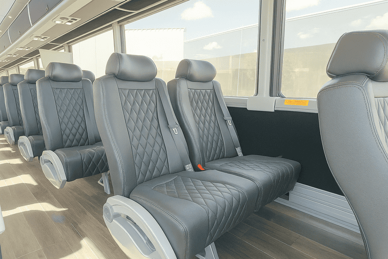 interior of Pontiac Coach Bus Service charter bus