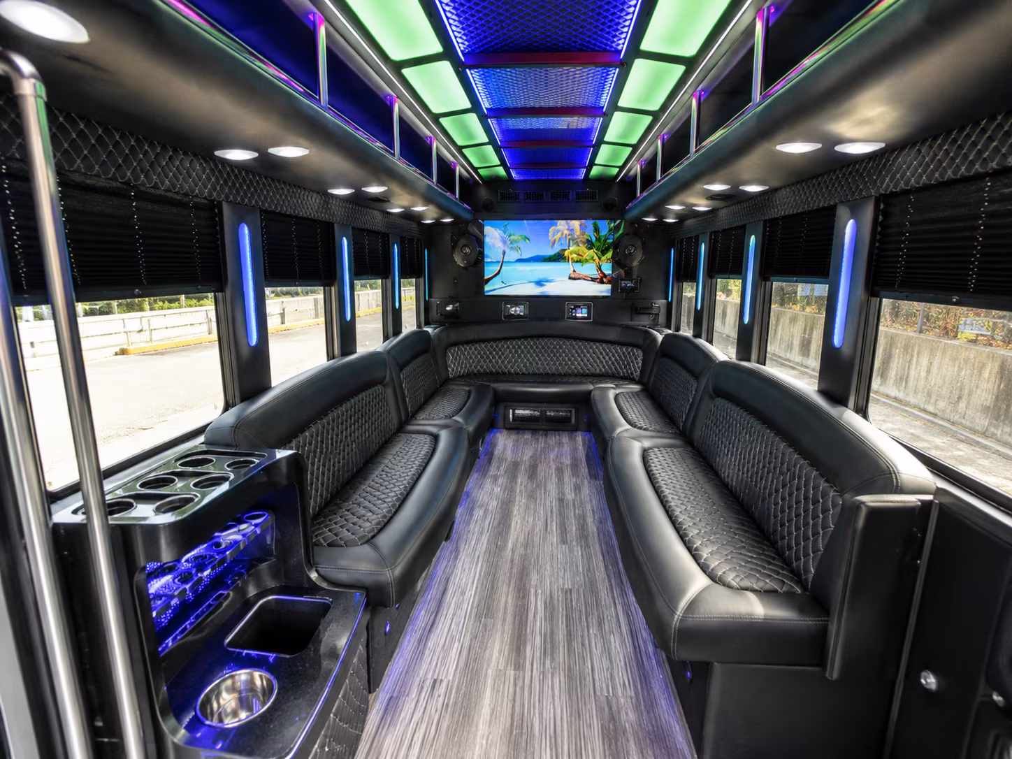 pontiac 18 passenger party bus inside