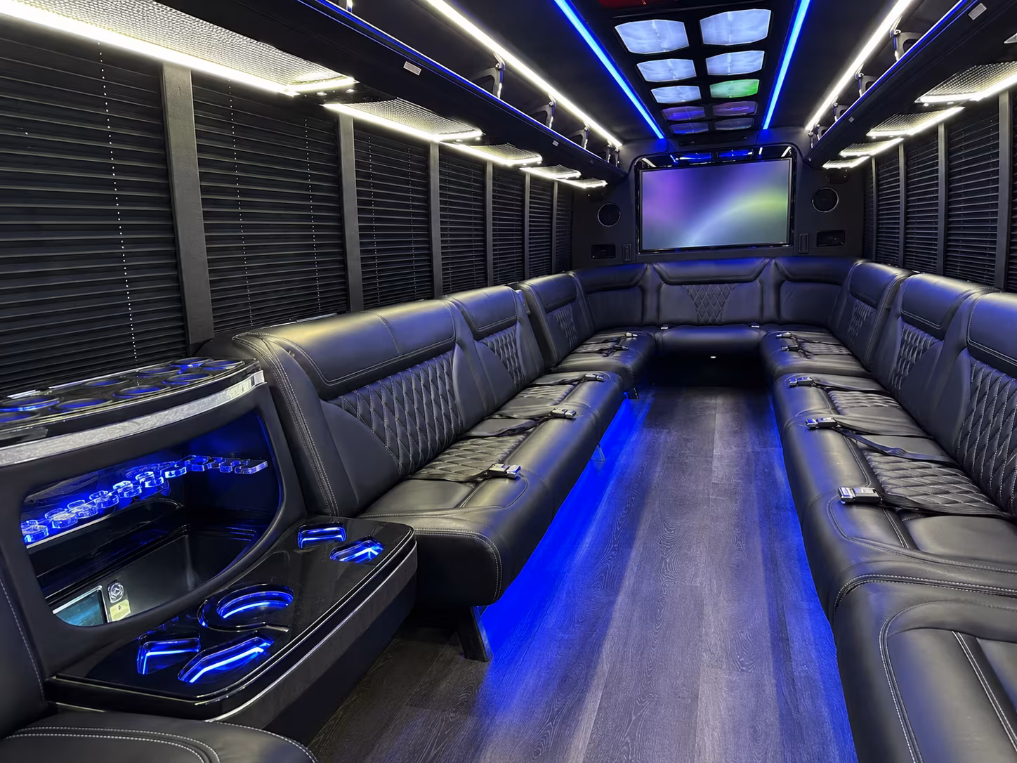 pontiac 20 passenger party bus inside