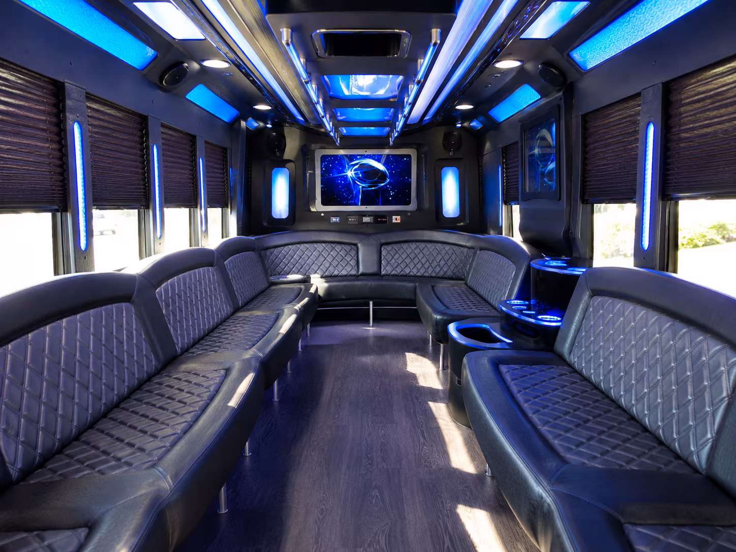 pontiac 28 passenger party bus inside