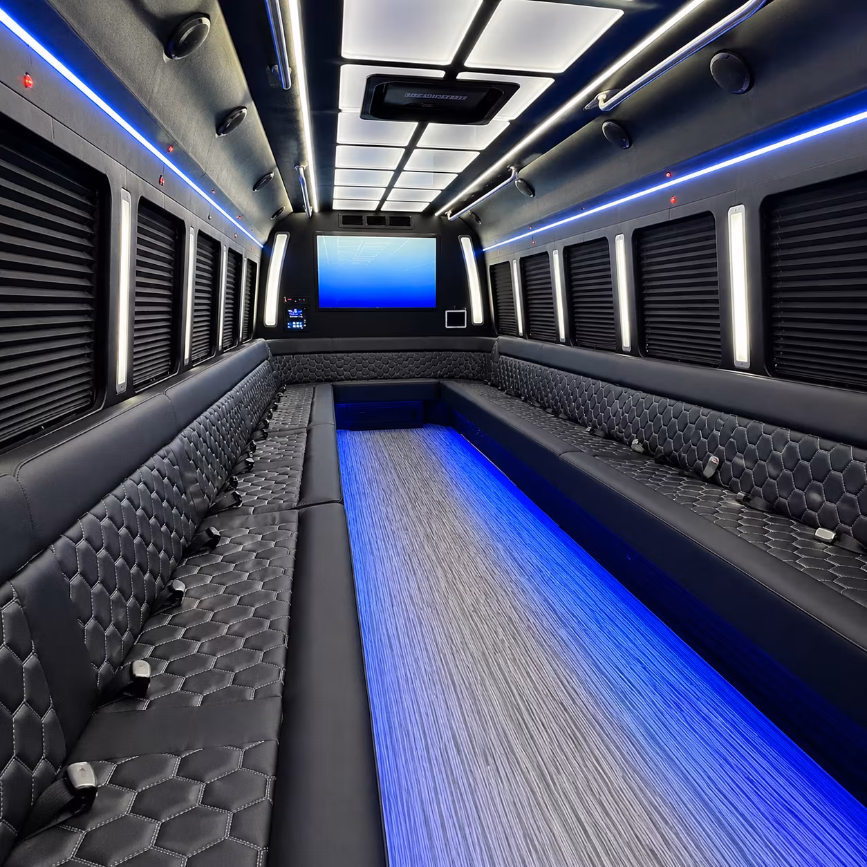 pontiac 50 passenger party bus inside